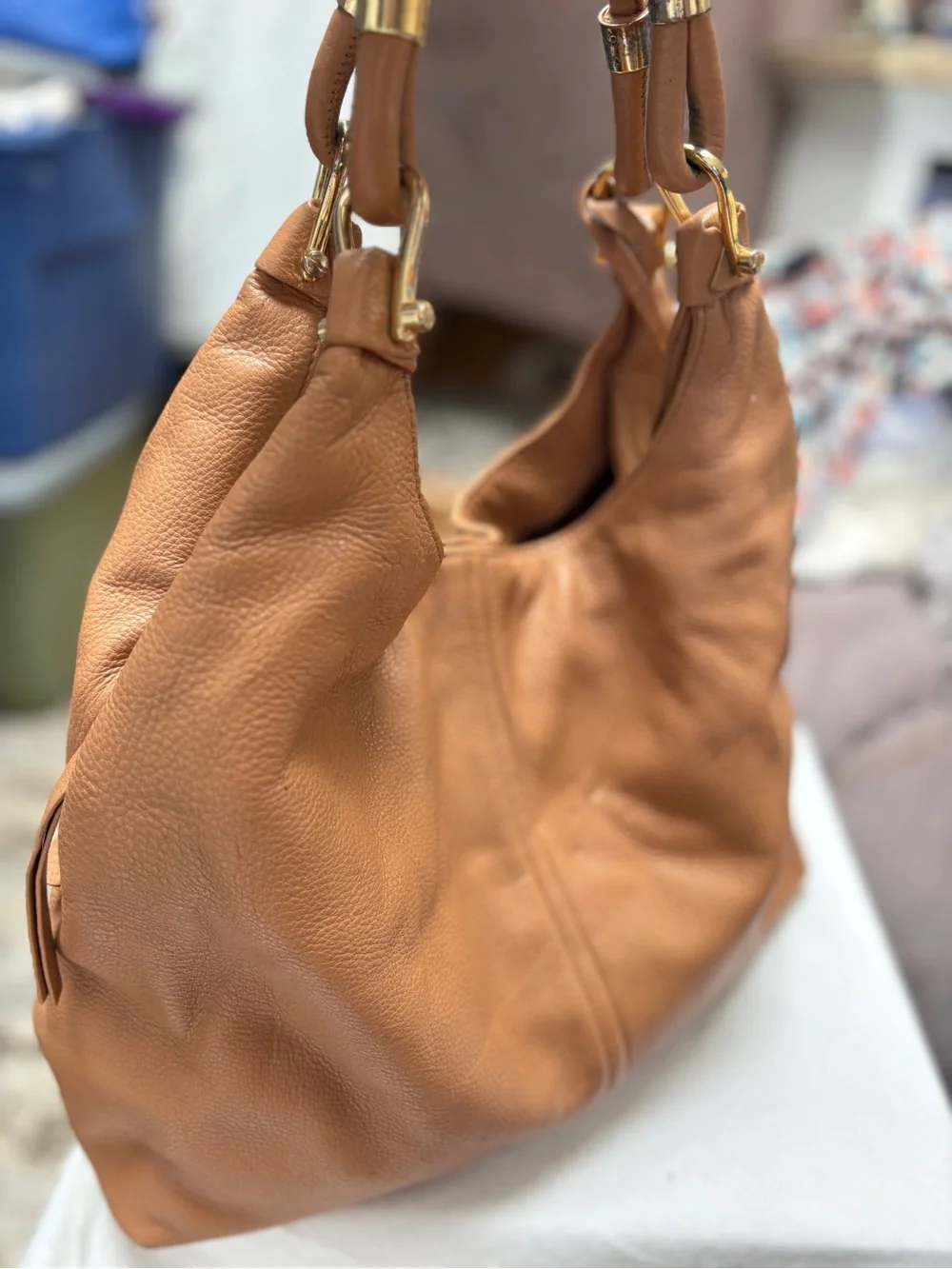 Vince CAMUTO Women's Tan Leather Hobo Bag with Gold Hardware